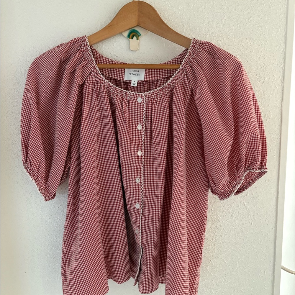 Gingham Puff Sleeve Blouse
